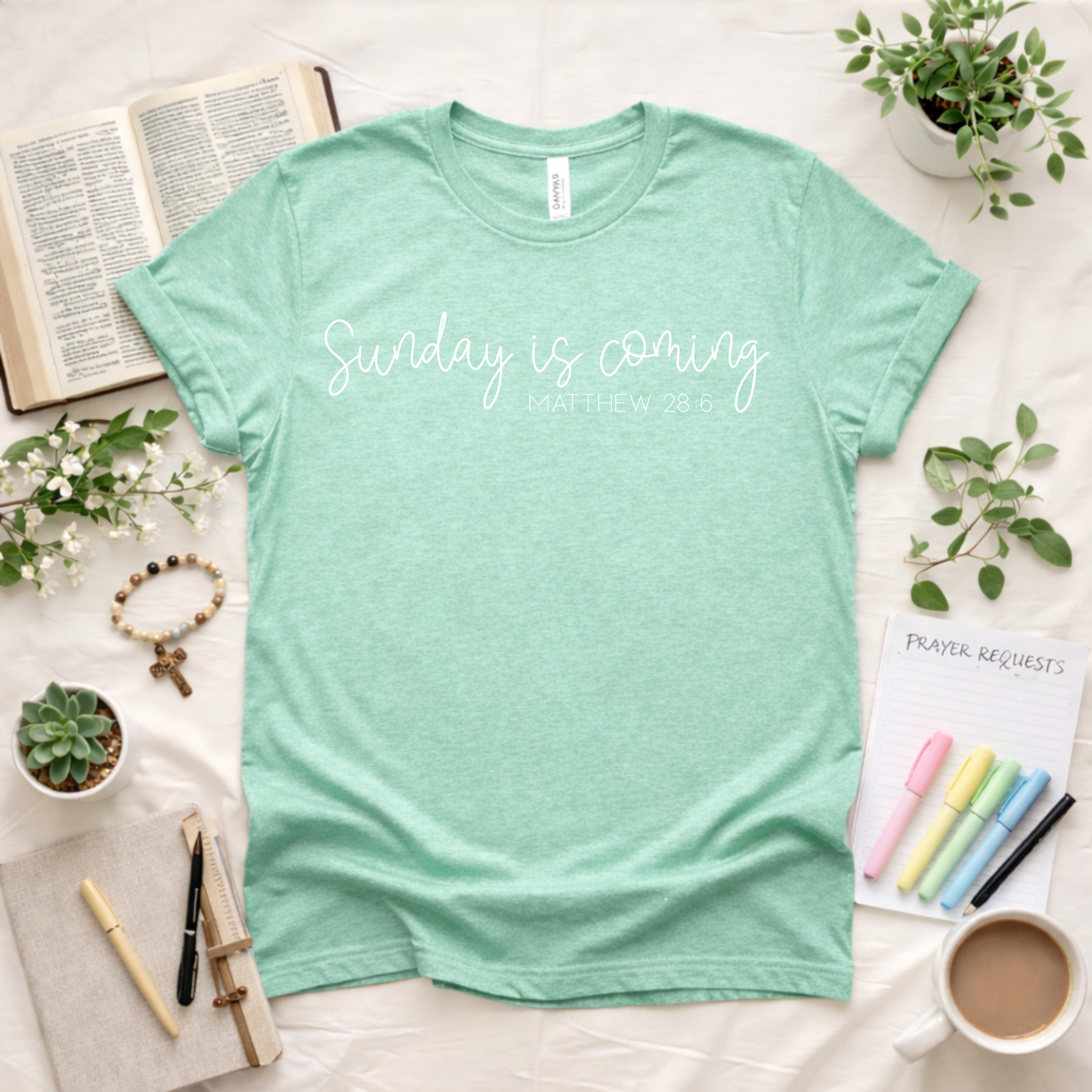 Sunday Is Coming | Matthew 28:6 Bella Canvas Tee