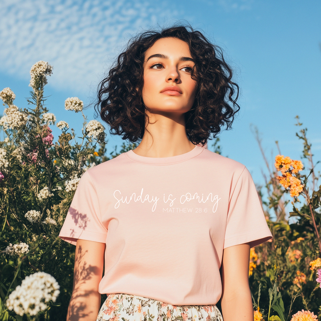 Sunday Is Coming | Matthew 28:6 Bella Canvas Tee