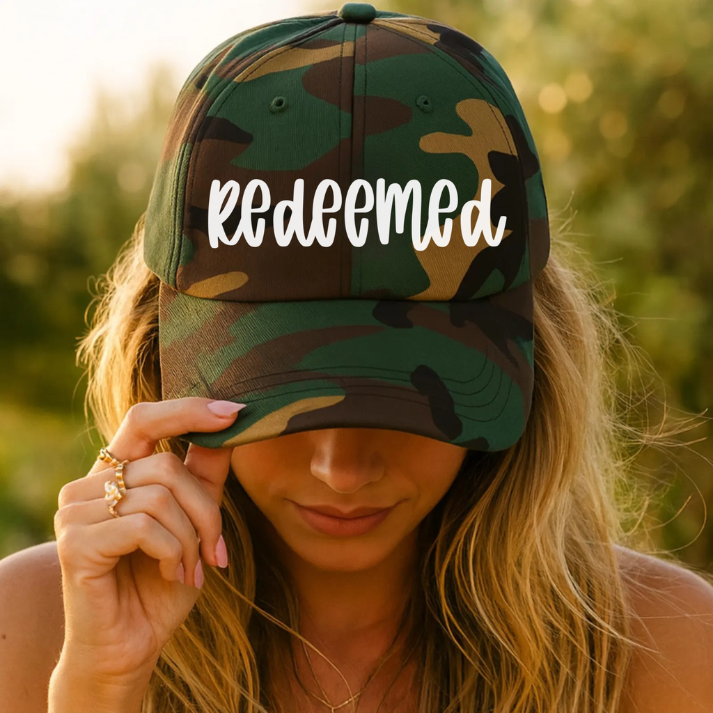 Redeemed Camo Dad Hat | Christian Cap for Women