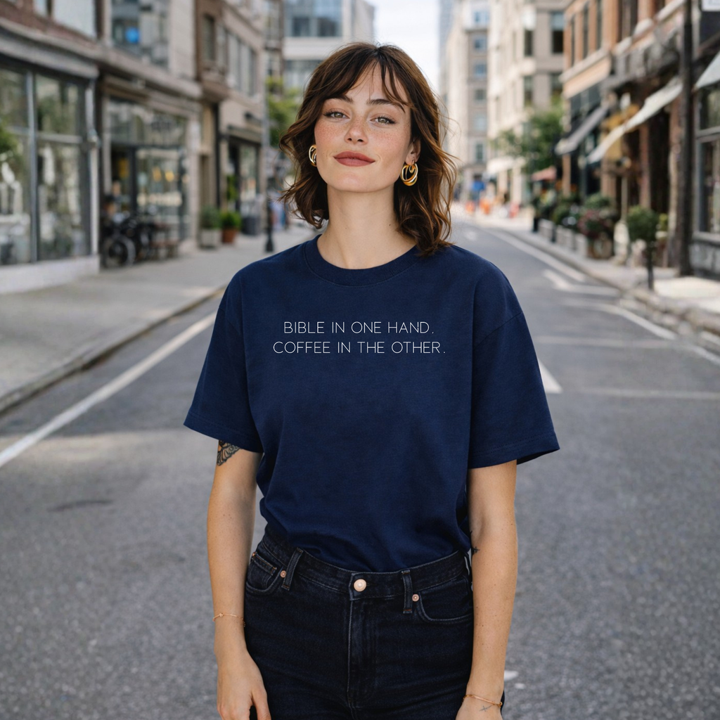 Bible in One Hand Coffee in the Other Comfort Colors Christian Shirt – Faith & Coffee Tee for Women, Cozy Scripture Shirt