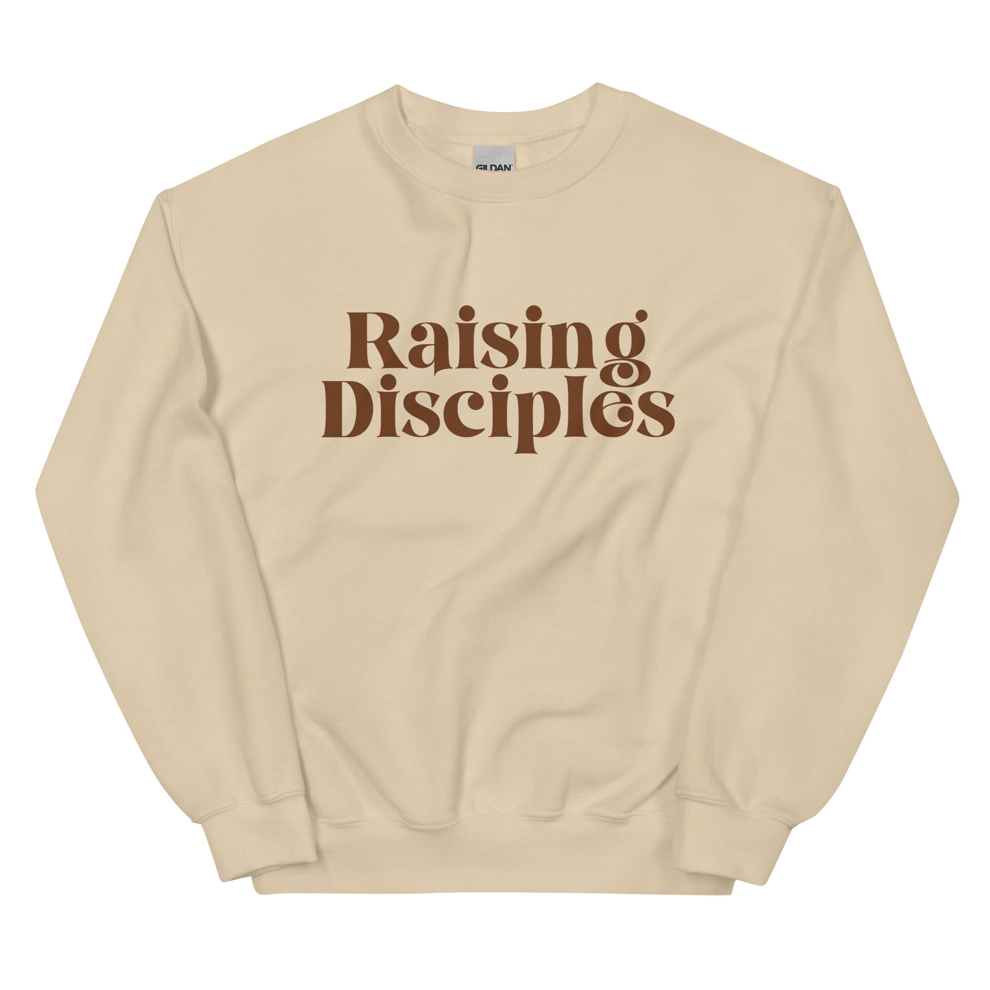 Raising Disciples Crewneck Sweatshirt – Christian Mom Faith-Based Pullover in Sand