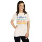 Scripture, Saltwater, Seashells & Sunshine T-Shirt – Christian Beach Graphic Tee for Women – Faith & Coastal Comfort Cotton Shirt
